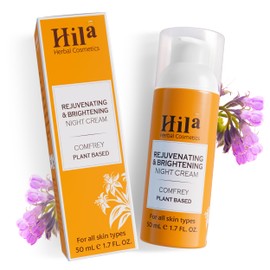 Hila Herbal Cosmetics Rejuvenating, Brightening & Nourishing Night Cream for Face - Vitamin E Cream for All Skin Types, Restorative Night Moisturizer, Brightening Cream for Face - Comfrey, 50ml