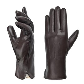 Harssidanzar Women Leather Rabbit fur Elegant Touchscreen Texting Driving Gloves KL037US,Brown,Size L