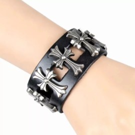Unbranded Mens Punk Metal Buckle Spike Studded Wristband Biker Wide Leather Cuff Bracelet