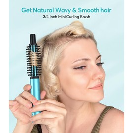 Farery Mini Thermal Brush, Curling Iron 3/4 Inch, Heated Round Brush for Volumizing and Small Curls, Travel Size Hot Brush for Short & Thin Hair, Dual Voltage, One Heat 392°F, Touch-ups, Blue