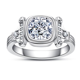 AnuClub Cushion Cut Moissanite Ring 2.054cttw D Color VVS1 925 Sterling Silver Elegant Roman Column Engagement Wedding Promise Anniversary Rings for Women Men with Certificate Size 6