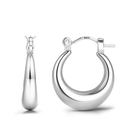 Chriscoco Sterling Silver Hoop Earrings for Women Chunky Gold Silver Hoop Earrings, 14K Gold Plated Hypoallergenic Huggie Hoops Earring Lightweight Thick Earring for Women Girls, 17MM-S