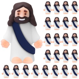 Bememo 25 Pcs Little Jesus Figures Original Design Mini Rubber Jesus Toys to Hide and Seek Religious Party Favors Sunday School Baptism Gifts(Dark Blue)