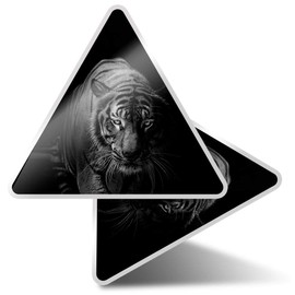 2 x Triangle Stickers 10 cm - Black & White Tiger Wild Cat Fun Decals for Laptops,Tablets,Luggage,Scrap Booking,Fridges #2767