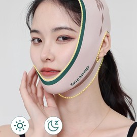NJCXOLA VCollagen Night Wrapping Mask, Face Bandage, V Line Mask, Reusable V Line Chin Strap, Bandage - Pink