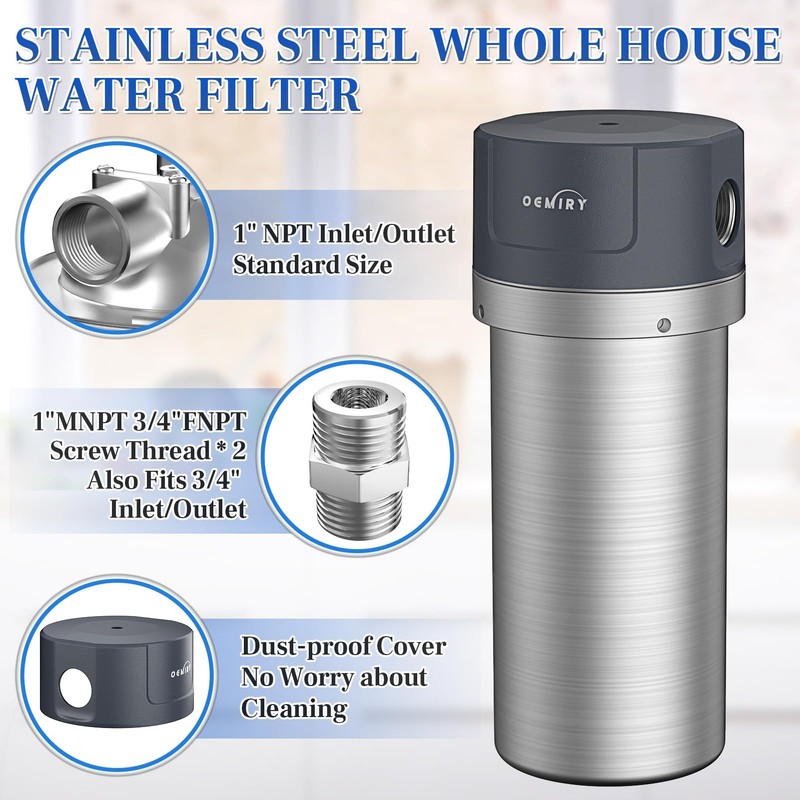 OEMIRY Whole House Water Filter, Stainless Steel Filter Housing, 10"x4.5"