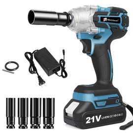iMeshbean Cordless Impact Wrench 21V,1/2"" Powerful Brushless Impact Wrench,Max Torque 520N.m,Impact Wrench with with 1 Pack 7.8Ah Battery,Fast Charger,4 Size Socket Set
