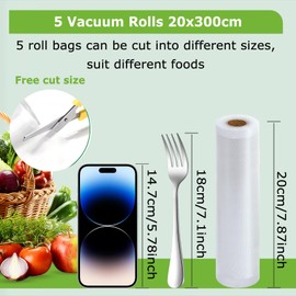 Omtofo Vacuum Sealer Bags, 5 Rolls Vacuum Film, 20 x 300 cm / Roll Vacuum Bags Food, BPA-Free, Tear-Resistant, 150 µm, Vacuum Film Roll for All Vacuum Sealers, Microwaves and Sous Vide