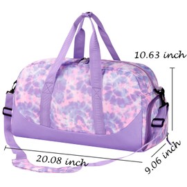Choco Mocha Kids Duffle Bag Girls Tie Dye Duffle Bag for Kids Girls Overnight Bag for Kids Duffel Bags Kids Weekender Bag for Girls ages 9-12 Sleepover Bag for Girls Gym Travel Bag 6-8 Gift Purple
