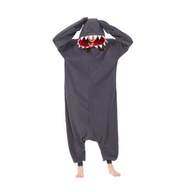 SimZoo Animal Onesie Pajamas for Adults, Animal Cosplay Costume Sleepwear for Men and Women, One Piece Unisex Housewear, Grey shark