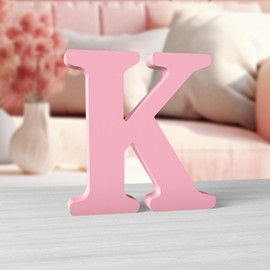 Aruatu 6 Inch Pink Wood Letters Unfinished Wood Letters for Wall Decor Decorative Standing Letters Slices Sign Board Decoration for Craft Home Party Projects (K)