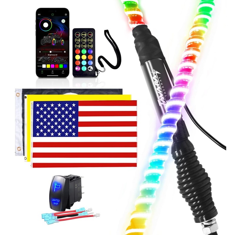 Tavaray 1PC 4FT COB LED Whip Light, Lighted Antenna Whips