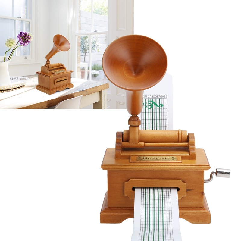Gramophone Music Box Vintage Hand Crank Musical Box DIY Birthday