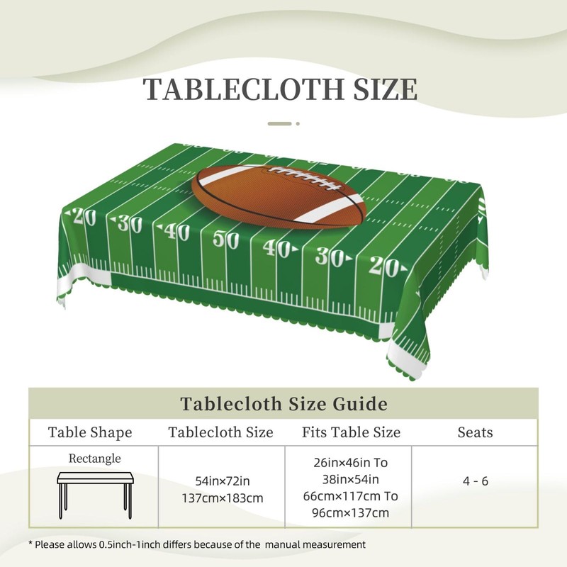 LORCARVIS Football Tablecloth Football Field Polyester Rectangle Table Cloth Washable
