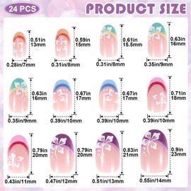 Winsyison 24pcs Colorful Press on Nails, French Tip Press on Nails, Short Oval Acrylic Glue on Fake-Nails Reusable Manicure Supplies Kits for Women Wedding Prom Party Dating