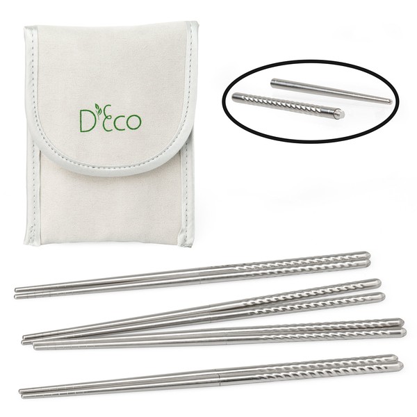 Stainless Steel Chopsticks- Twist Apart Reusable Travel Chopsticks with Pouch