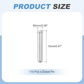 sourcing map 110Pcs Dowel Pin 2mm x 12mm Shelf Support Pin 304 Stainless Steel Shelf Pegs for Shelves Cabinets Furniture Nickel Plated, Silver Tone Plated, Silver Tone