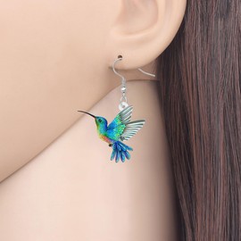 LONYOO Fun Flying Hummingbird Earrings Acrylic Cute Bird Dangle Jewelry Spring Summer Novelty Gifts for Women (Blue)
