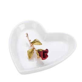 JAMEND CLXP Blank Engagement Wedding Ring Dish for Newlyweds, Heart Shaped Home Decor, Ceramic Jewelry Holder Trays-Sweet Gift for Women, NO ROSE, White.