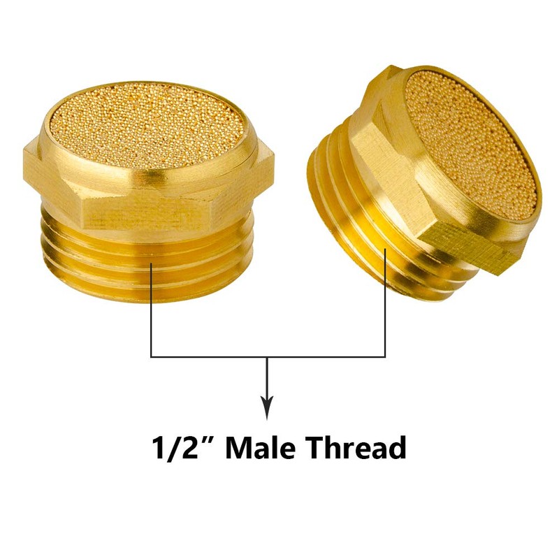 Quickun Pneumatic Muffler Silencer, 1/2” Male Thread Brass Air Exhaust