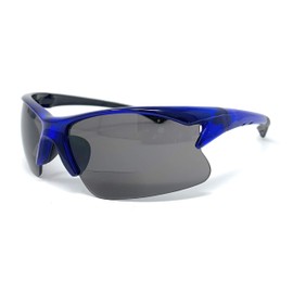The Reno Bifocal Sun Readers, Sport Wrap Around Half Frame Reading Sunglasses for Men and Women + 2.50 Blue