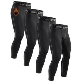 ATTIQOZI 4 Pack Men's Thermal Compression Pants (Fleece-Lined)(Moisture-Wicking) Athletic Leggings Winter Gear Baselayer Black/Black/Black/Black XXL