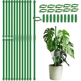 20Pcs Plant Support Stakes 17 inch SupKing Garden Orchid Sticks Extended to 3ft 4ft 5ft Plant Poles with Clips for Indoor Outdoor Potted Tomato Rose Amaryllis Vegetables Comes with 20 Ties
