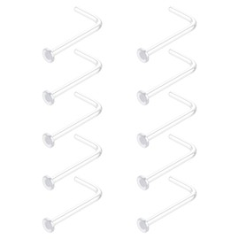 AceFun 18g Clear Nose Studs for Work School L Shape Clear Nose Piercing stud Retainers Bioflex Plastic Nose Stud for men women Flat Top 18 Gauge (1.0mm) 10 pieces Pack