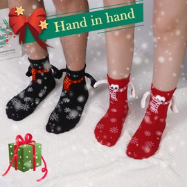 Shujin Christmas Socks with Low Magnetic Unisex 3D Dolls Pair of Socks, Hand in Hand Socks, Magnetic Friendship Socks with Hands, Funny Magnetic Christmas Socks, Gift for Couples, Family, 4pc-black