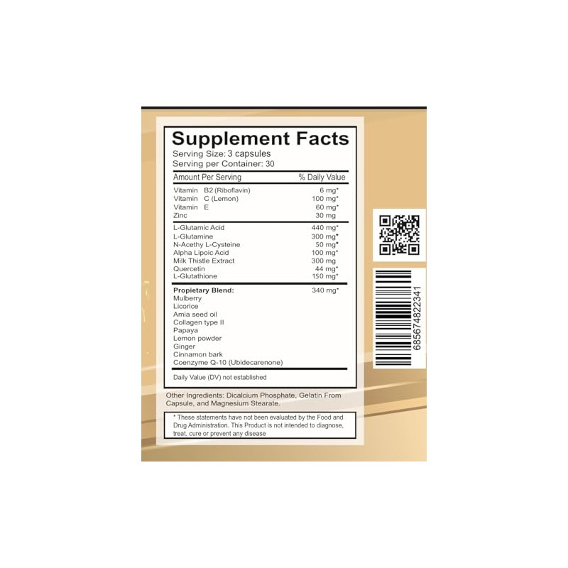 VITAMISAN Glutathione Liposomal, NAC, Milk Thistle, Collagen, Total, 90 Capsules,
