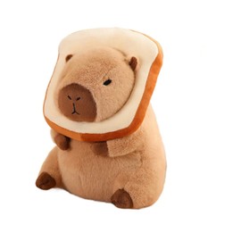 Karoeiwa Capybara Plush with Wearable Toast Headgear 11 inch Cute Bread Capibara Stuffed Animal Ultra Soft Plushies Toys Kawaii Gifts for Kids Brown