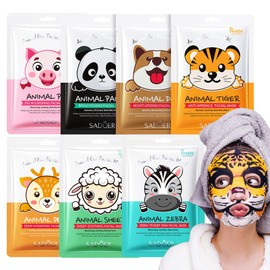 Face Masks Skincare- 7 Sheet Animals Face Mask Moisturizing And Smoothing Face Mask Gift Set Improve Dullness & Brighten- Face Masks Gifts For Kids Teenage Girls (7pcs)