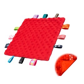 Peysaitr Red Comforters blanket with Tags for Babies, Ultra Soft Touch Tag Blankets with Colorful Tags, for Newborn Toddlers Boys and Girls - 25.5x25.5 Cm