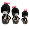 lachineuse 3 Japanese Kokeshis Dolls - Design and Black Hue,