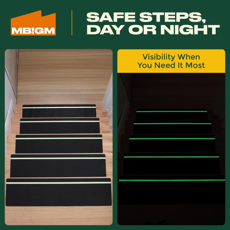MBIGM 12-Pack Non-Slip Outdoor Stair Treads with Glow - Anti