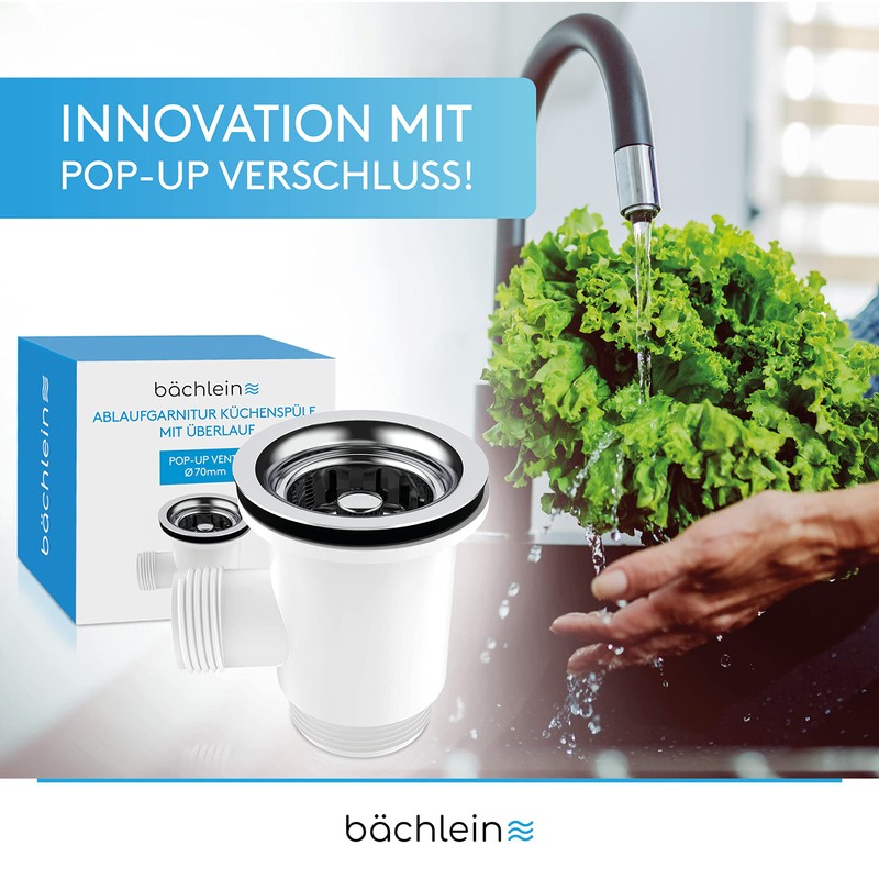Bächlein Pop-Up Drain Fitting for the Sink, Diameter 70 mm