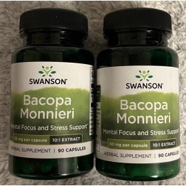Swanson 180 Caps Bacopa Monnieri 10:1 Extract 50 MG, Mental Focus, Stress
