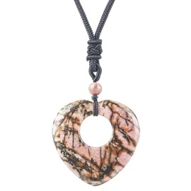Ladeukoi Natural Gemstone Heart-Shaped Doughnut Necklace for Women Men, Handmade Healing Lucky Stone Chain Pendant Necklaces Adjustable 18 - 29 Inches, Stone