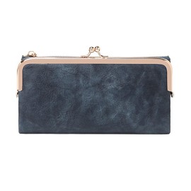 mpeak filters Vintage Women Long Wallets Bifold Ladies Purse Clutch with Kiss Lock and Zip Coin Pocket (Blue)