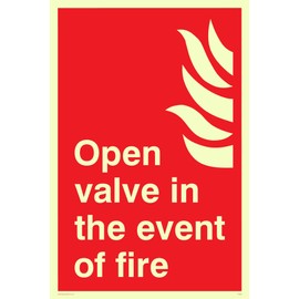 Viking Signs FV368-A4P-PV "Open Valve In The Event Of Fire" Sign, Photoluminescent Vinyl Sticker, 200 mm H x 300 mm W