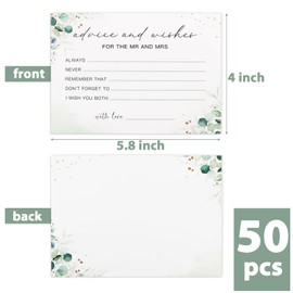 DDLP 50pcs Advice and Wishes for the Mr and Mrs Advice Cards for Bridal Shower Wedding Favors Greenery Advice for the Bride Cards