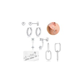 Sterling Silver Earrings for Women |Small Hoop Earrings Cubic Zirconia Huggie Earrings - 4 Pairs Hypoallergenic Earrings Stud Earrings Cartilage Earring for Women