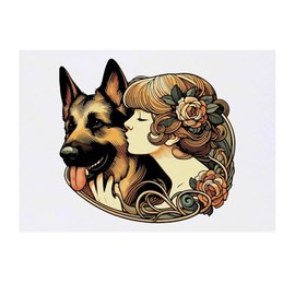 'Girl With German Shepherd Dog' Temporary Tattoo - Water Resistant, Skin-Safe, Non-Toxic Transfer (TO00079829)