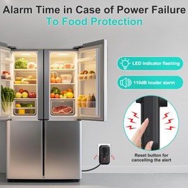 Power Loss Alarm with LED Indicator, No Occupy Outlet, 80-110dB Adjustable Freezer Alarm with 7 Sirens, Perfect for GFI/GFCI Trips, Refrigerator, Aquarium Air PUM
