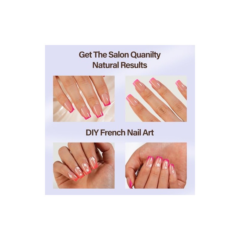 Misssix XBASICTIPS Uñas postizas francesas, 150 unidades, uñas postizas rosas