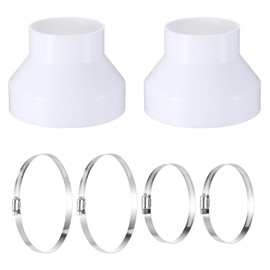 2 Set PVC Duct Adapter, 6 to 4 inch Duct Reducer Adapter with 2 Hose Clamps, Air Ducting Reducer Increaser, Air Ducting Adapters for Inline Ventilation Fitting, Blower and Exhaust, 150 mm to 100 mm