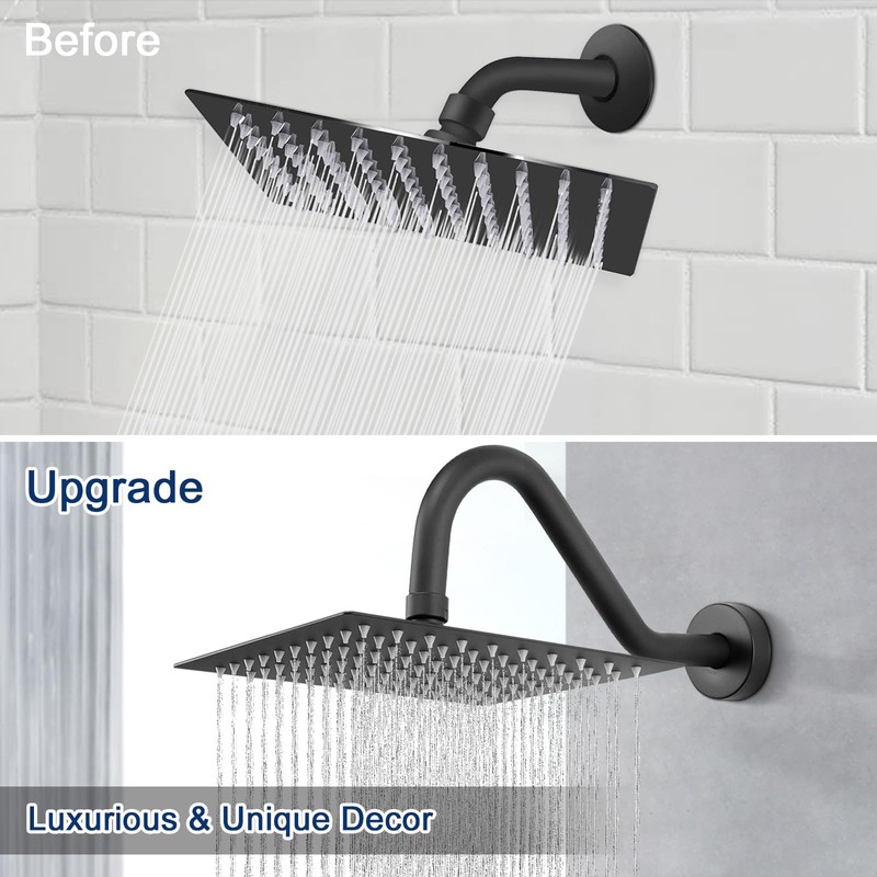 NearMoon J Shaped Shower Extension Arm, Stainless Steel Shower Head