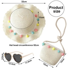 Cappello di Paglia per Ragazze, Cappello da Sole Borse di Paglia Set con Occhiali da Sole Cappellos da Spiaggia per Ragazzes Estivos Cappelli di Paglias Mini Pagliaborsa Accessori da Viaggio Estivi