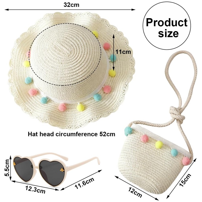 Cappello di Paglia per Ragazze, Cappello da Sole Borse di