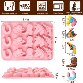 Palksky Cowboy Chocolate Molds, 2Pack Western Theme Silicone Mold Baking with Cowboy Horse Boots Hat Saddle Shapes, Candy Molds for Chocolate Gummy Cookies Fondant Candy Party Decor